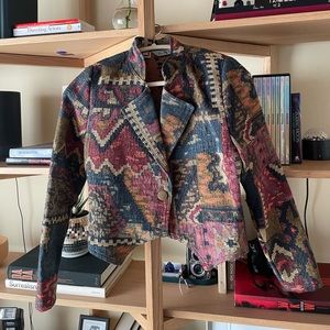 Vintage cropped patch embroidered jacket S